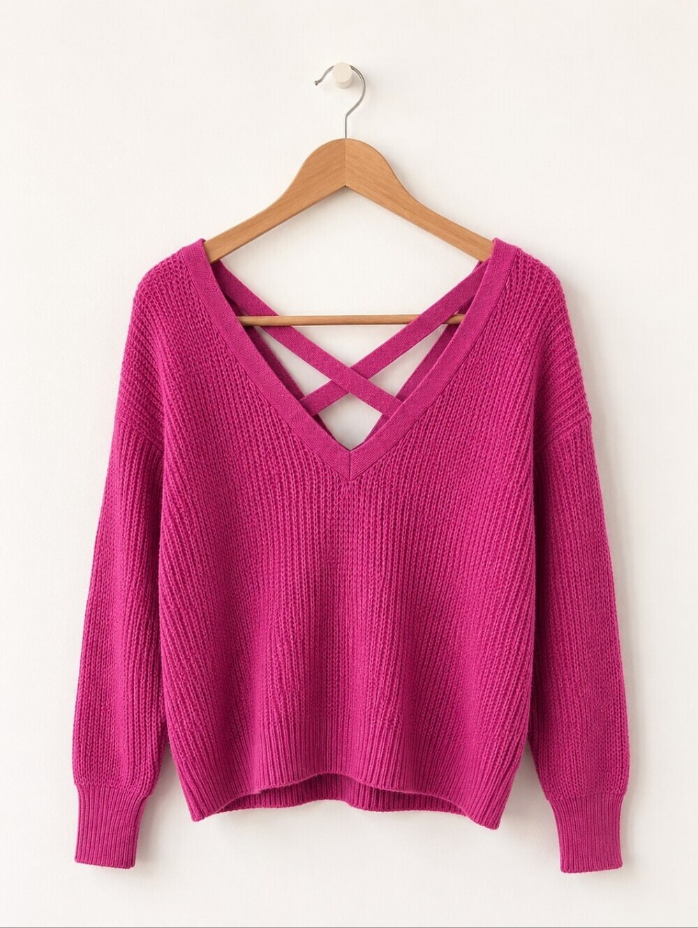 ANTHROPOLOGIE MAUVE V-Neck Waffle Knit Sweater - Raspberry Pink - Picture 1 of 5